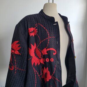 ALEX KIM XL Women's Black Kimono Top with Red Embroider (Size: 1X)